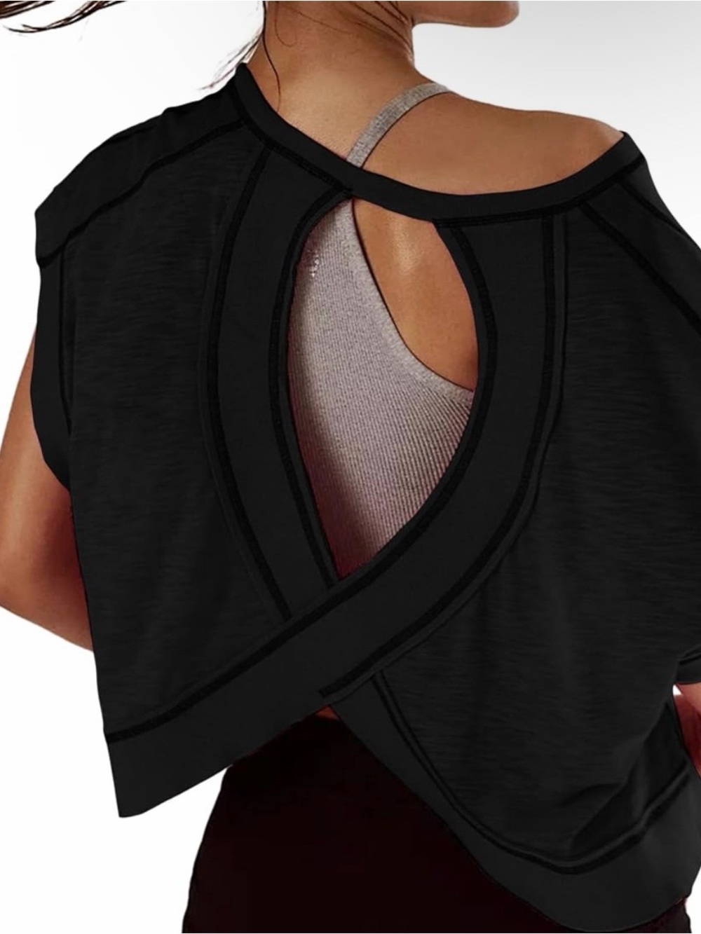 Black Open-Back Cropped Women's Top